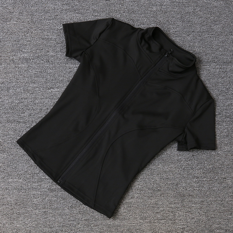 Damen-Sportbekleidung, schmale Passform, Polyester, schnell trocknend, durchgehender Reißverschluss, Outdoor-Fitness, Laufhose, kurze Ärmel, Damen-Yoga-Bekleidung