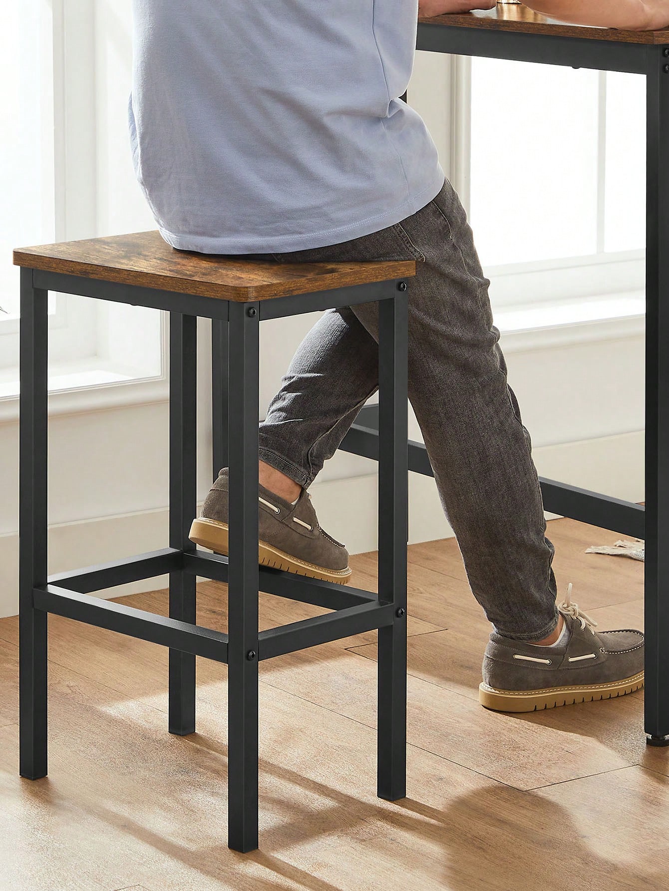 VASAGLE Dining Table Set, Bar Table with Stools, Breakfast Bar Table, 2 Stools, Industrial Steel Frame, Rustic Brown/Black