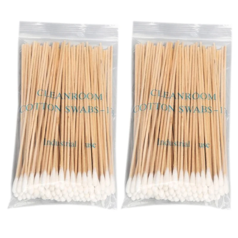 Bastoncillos de algodón con mango de madera de 6 pulgadas, aplicador de palos estériles de limpieza de un solo cabezal, 100/200 uds, envío directo