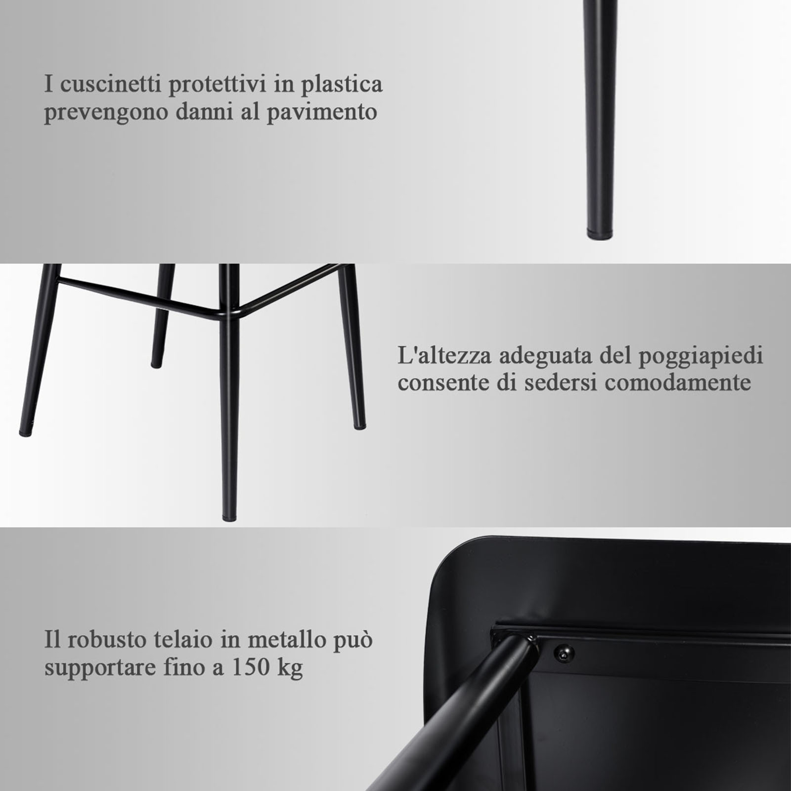 Set di 2 Sedie da Bar, Sedia Alto da Pranzo con Schienale, Sgabello con Struttura in Metallo Resistente, 48 x 40 x 105 cm