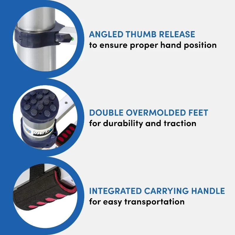 Xtend & Climb 785P+ 15 1/2 Ft Professional Series Heavy-Duty Double Over-Molded Feet Angled Thumb Release True Telescoping