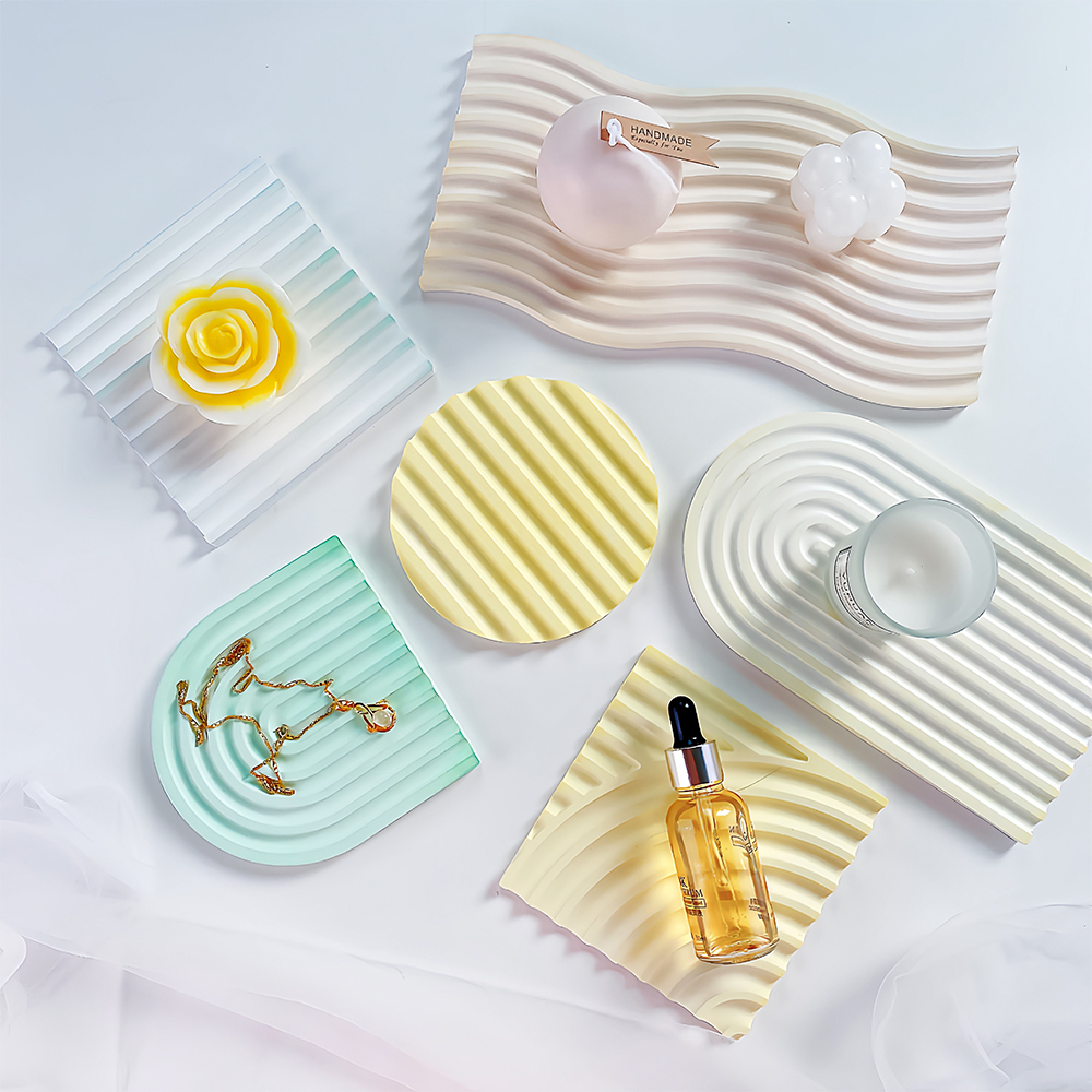 SZ011 DIY Striped Wave Tray Mold For Resin Making Concrete Silicon Mold for Cement Candle U Shaped Plaster Mould New Arrival