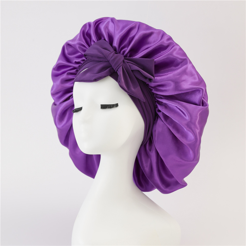 Damen-Satin-Mütze, solide Schlafmütze, dehnbares Krawattenband, elastische Nachtduschhaube, verstellbare Haar-Kopfbedeckung, Motorhaube für Damen