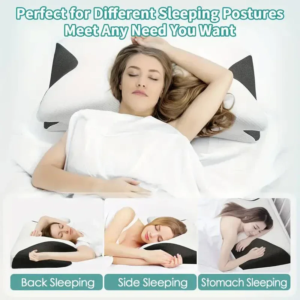 Almohada de cuello con memoria para dormir de mariposa, cómoda almohada para dormir de espuma viscoelástica de rebote lento, almohada para cama de masaje de cuello ortopédico Cervical
