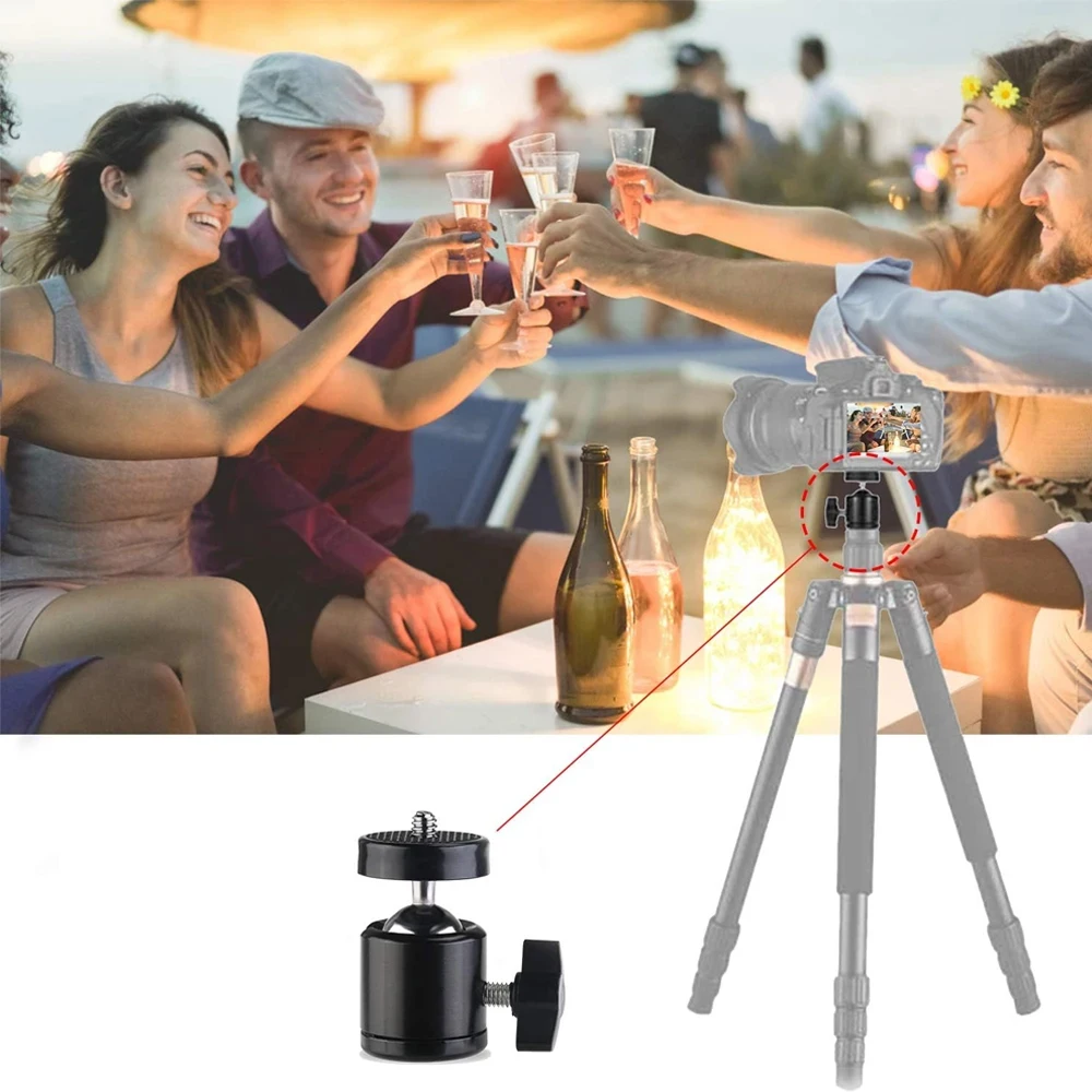 Zapata caliente 1/4 agujero de tornillo montaje en trípode adaptador de cabeza de cámara cabeza de bola con cerradura luz LED soporte de Flash para cámaras DSLR DV