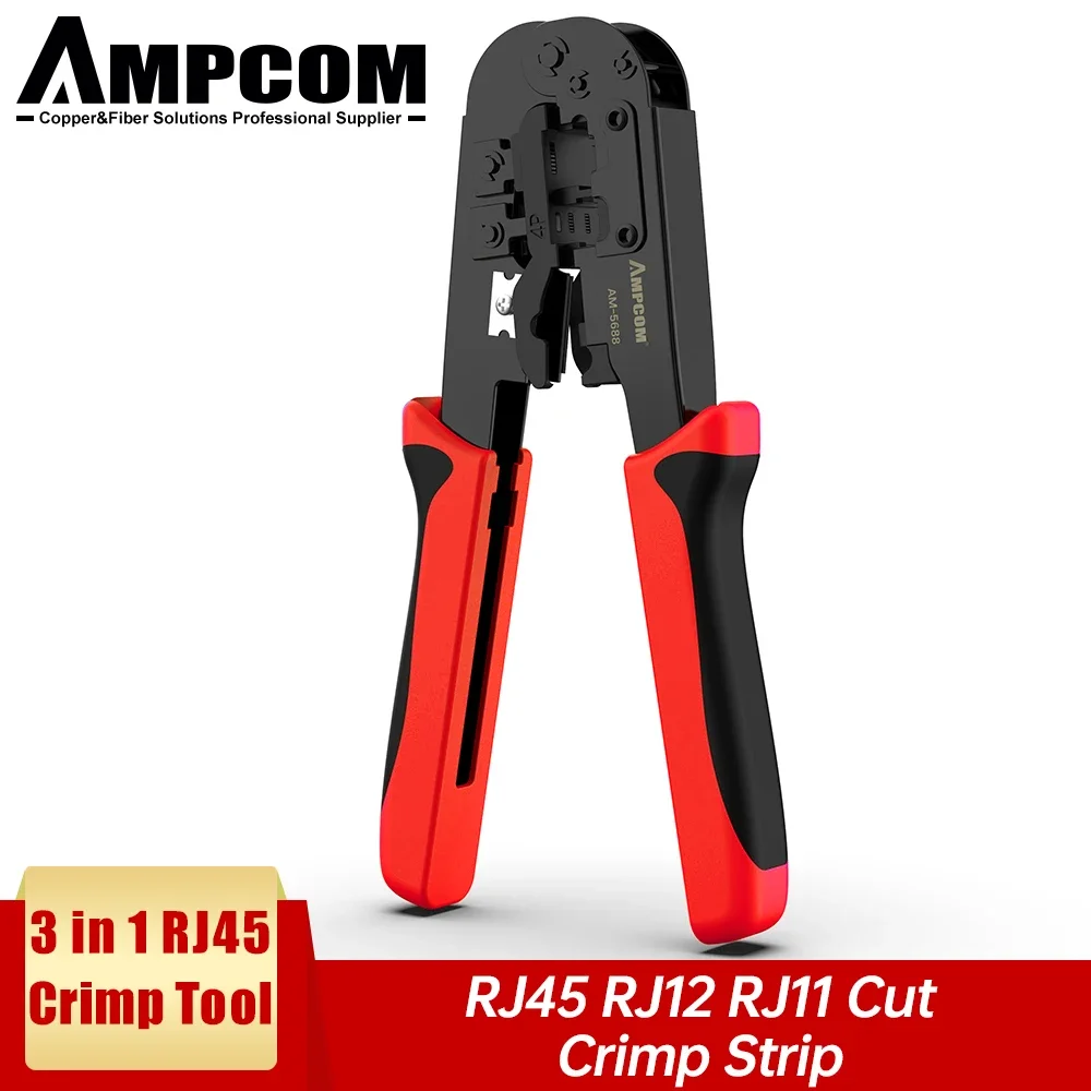 Инструмент для обжима AMPCOM RJ45 и RJ12, RJ11, щипцы для зачистки сетевого кабеля, инструмент для обжима сетевого кабеля для 4P 6P 8P RJ-11/RJ-12 RJ-45