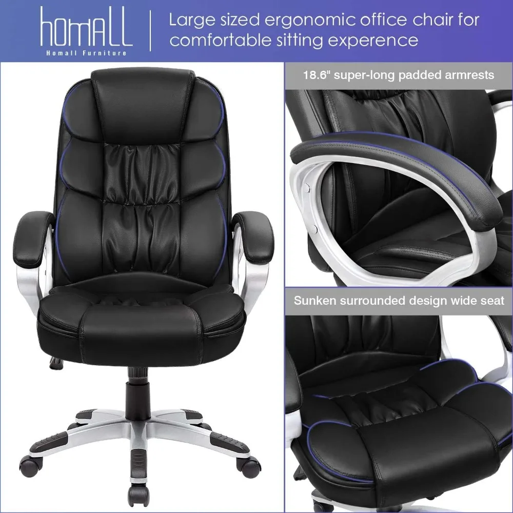 Office Chair High Back Computer Desk Chairs, PU Leather Adjustable Height Modern Executive Swivel Task Chair, Computer Chairs