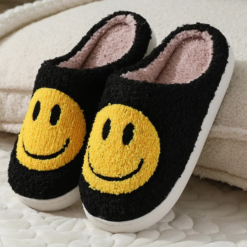 Sourire Pop hiver intérieur confortable pantoufles en peluche moelleux coton pantoufles antidérapant chaud ménage pantoufles