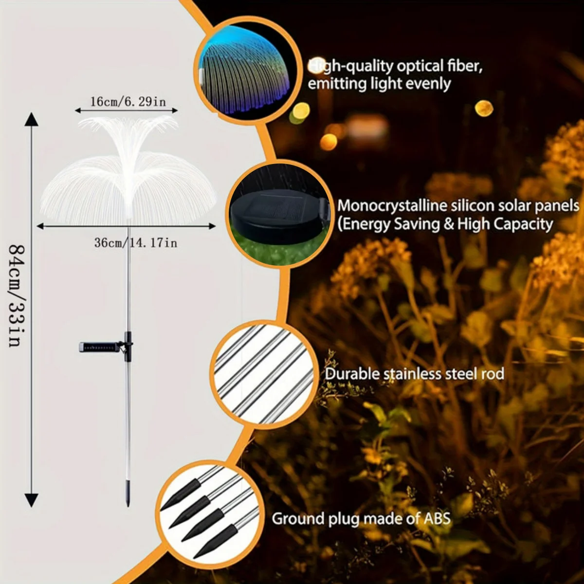 Luces solares para jardín al aire libre, 7 colores, estaca Solar Variable, luces de caña de medusas, luces solares que cambian de Color para exteriores, 1 ud.