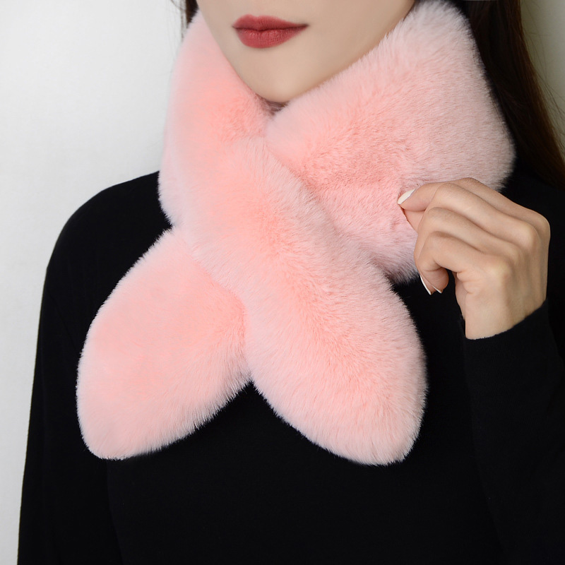 Nueva bufanda de pelo de zorro para mujer, cuello de piel de imitación, bufanda cálida y gruesa versátil para invierno, pañuelo cruzado corto de lana