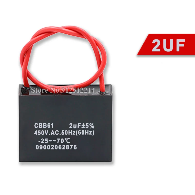 1 Uds CBB61 450V condensador de arranque 0,8 1 1,5 1,8 2 2,5 3 4 5 6 7 8 10 12 15 18 20UF ventilador de techo Motor de escape condensador de funcionamiento CBB