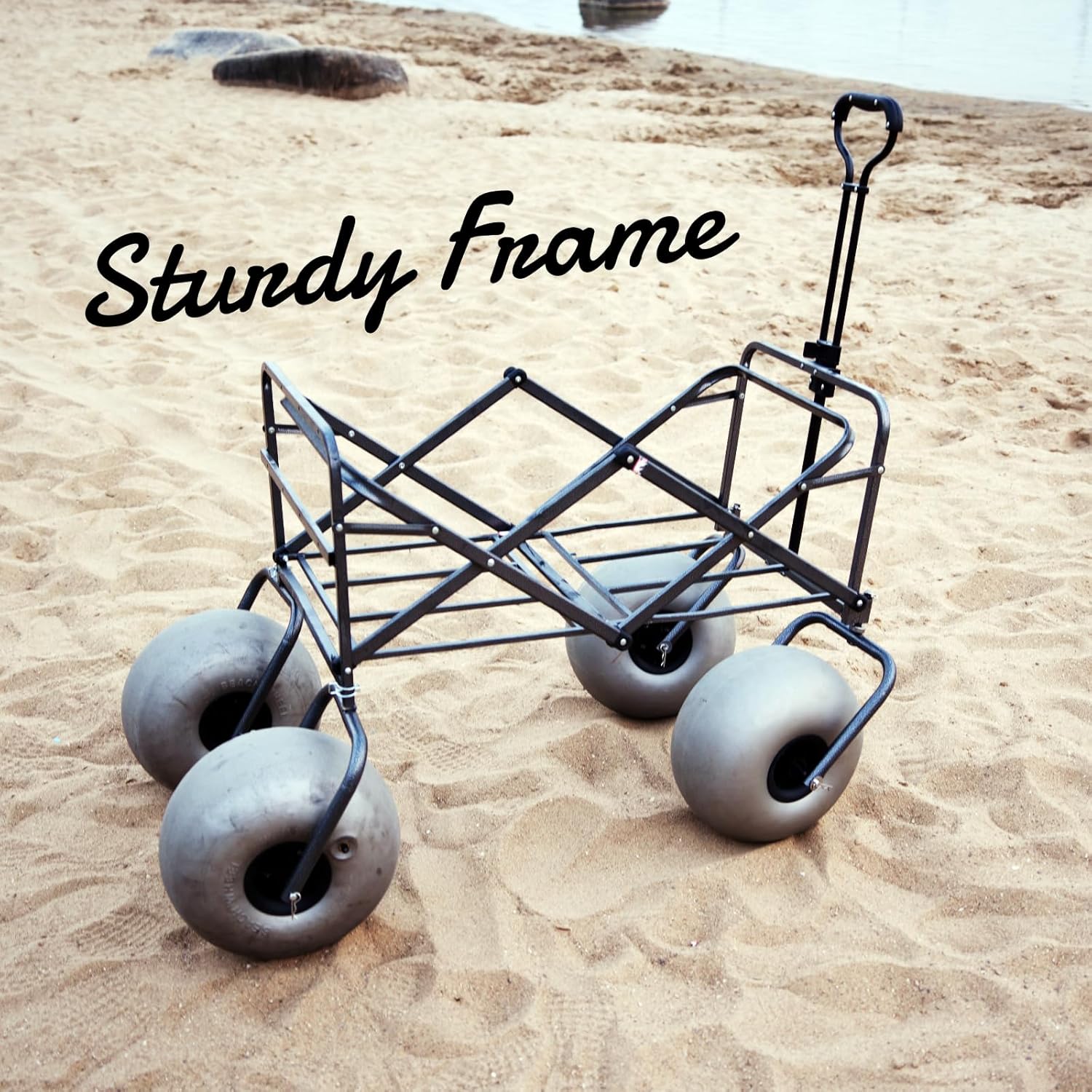 Beach Cart with 13" Balloon Wheels, Collapsible Beach Wagon with Big Wheels for Sand, Pump Included (Beach Wagon)