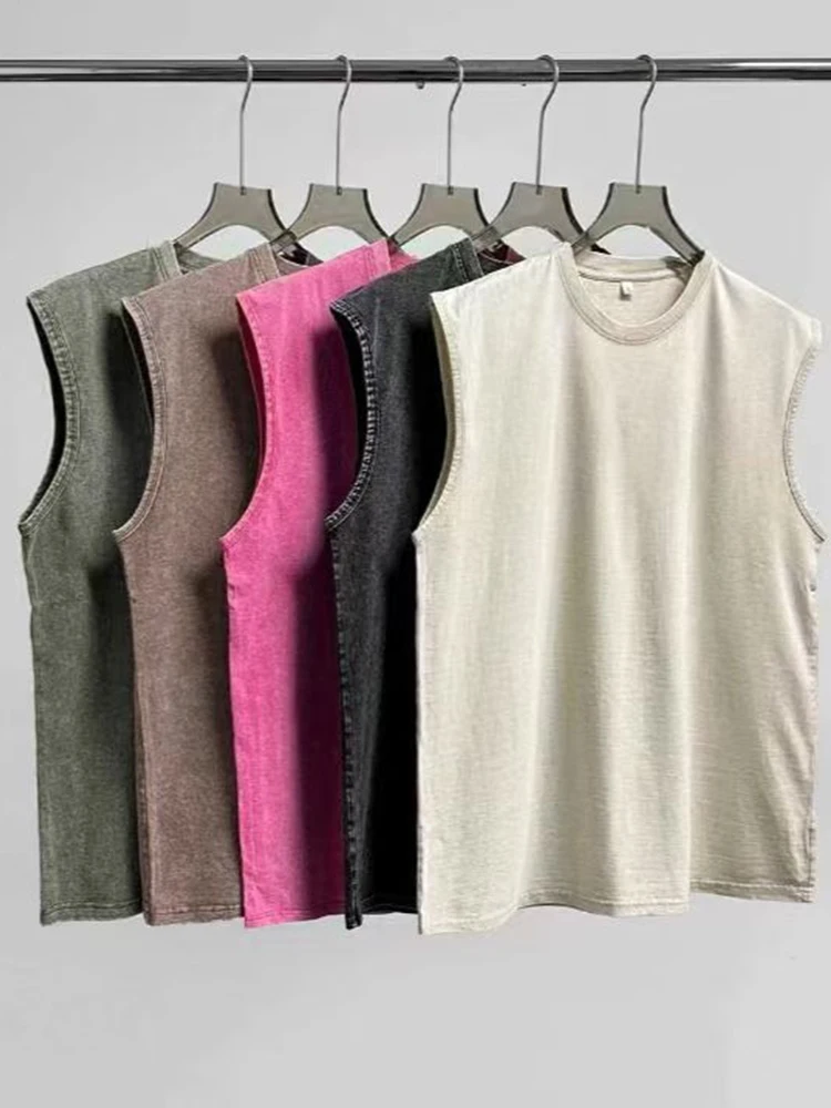 Camisetas sin mangas de algodón lavada de verano para hombre, camisetas de entrenamiento sin mangas para gimnasio muscular, camisetas holgadas para correr en la playa