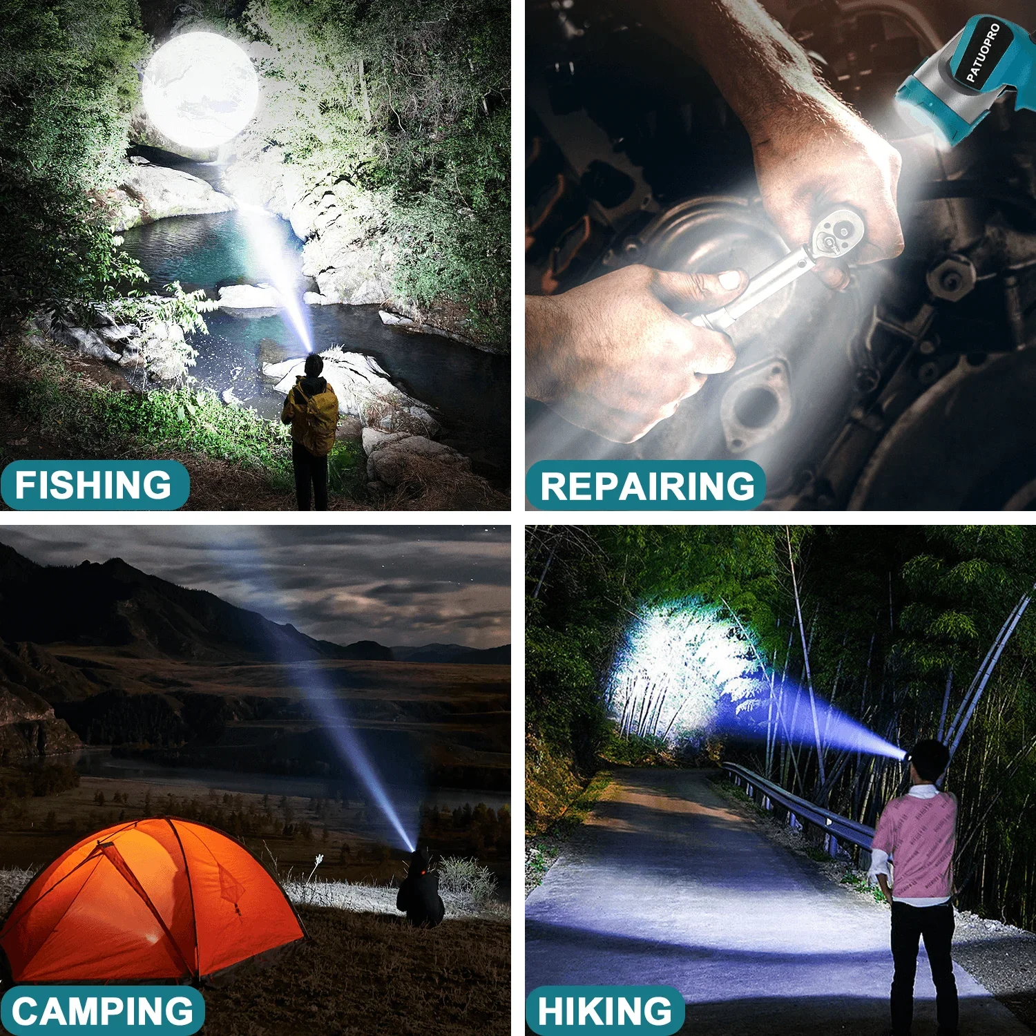 Linterna LED ajustable, foco portátil para exteriores, reparación de carga, foco de mano compatible con batería Makita de 18V (sin batería)