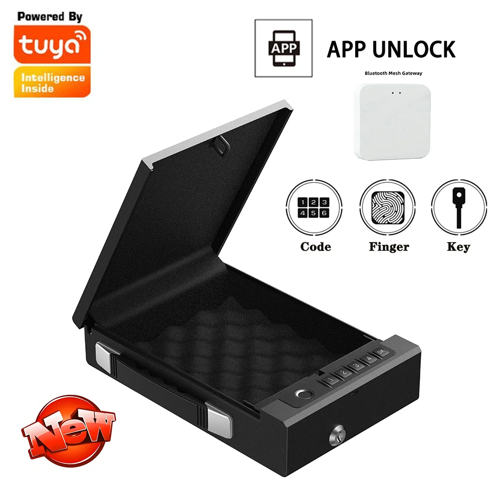Tuya portátil arma segura tecnologia biométrica app/senha/impressão digital/chave desbloquear material de aço laminado a frio caixa de segurança segura
