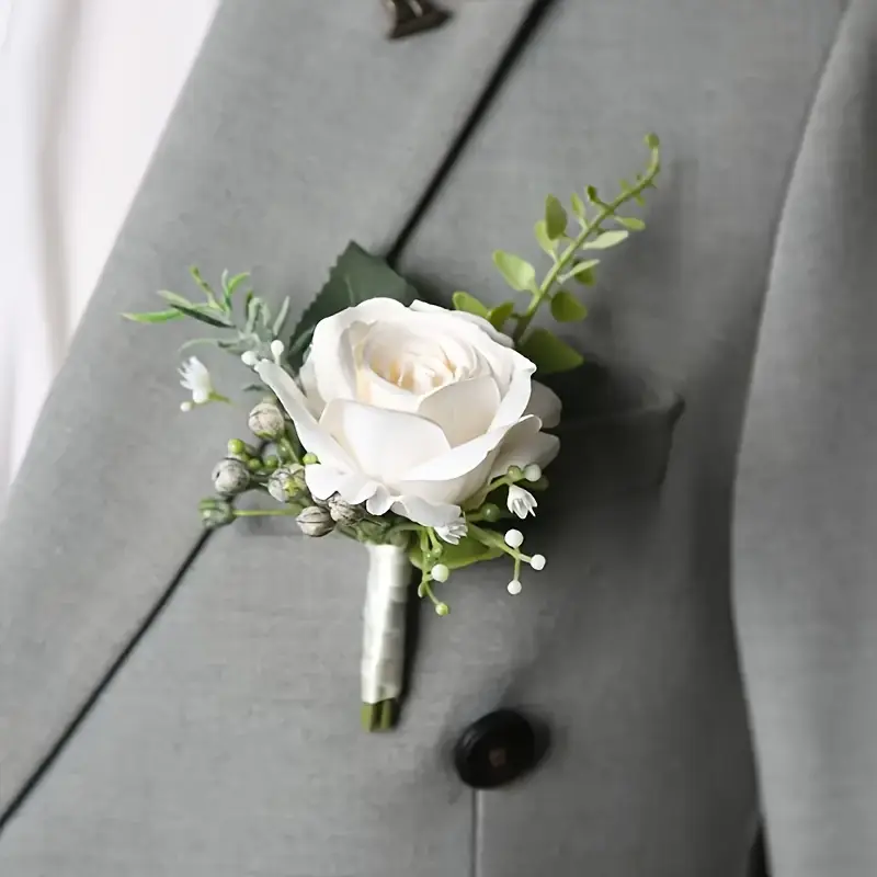 Eleganti fiori all'occhiello dello sposo per abiti da uomo, rose artificiali, corpetto da polso, accessori da sposa