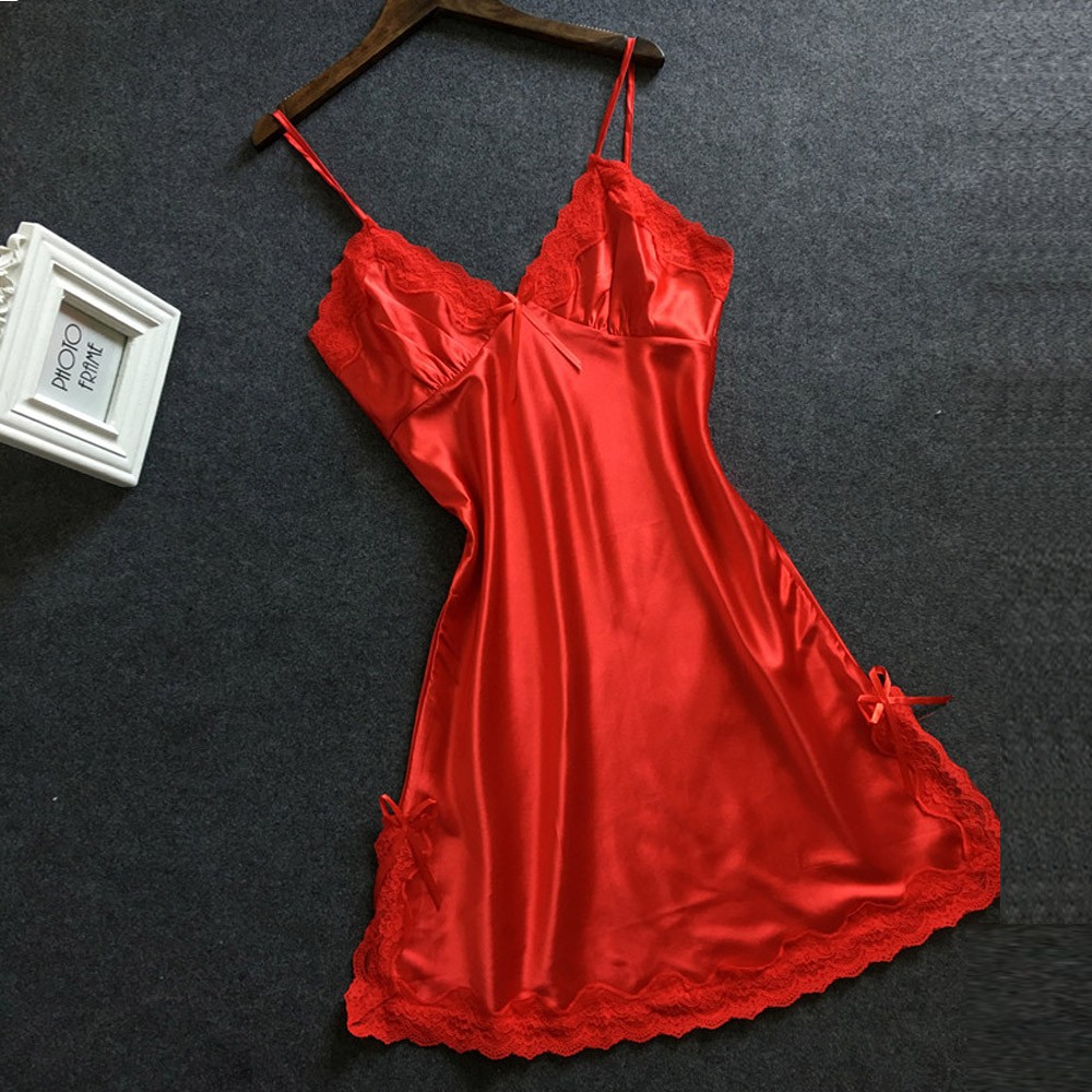 Damska satynowa sukienka do spania seksowna kokardka koronkowa Babydoll V Neck Pron bielizna duże rozmiary bielizna damska biustonosz podtrzymujący piżama intymna