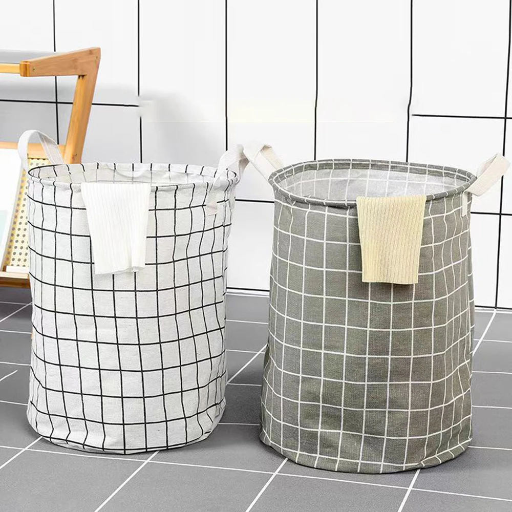 Cesta de roupas sujas do agregado familiar balde de armazenamento de brinquedos tecido xadrez algodão linho cesta de roupas sujas grande dobrável à prova dwaterproof água stora