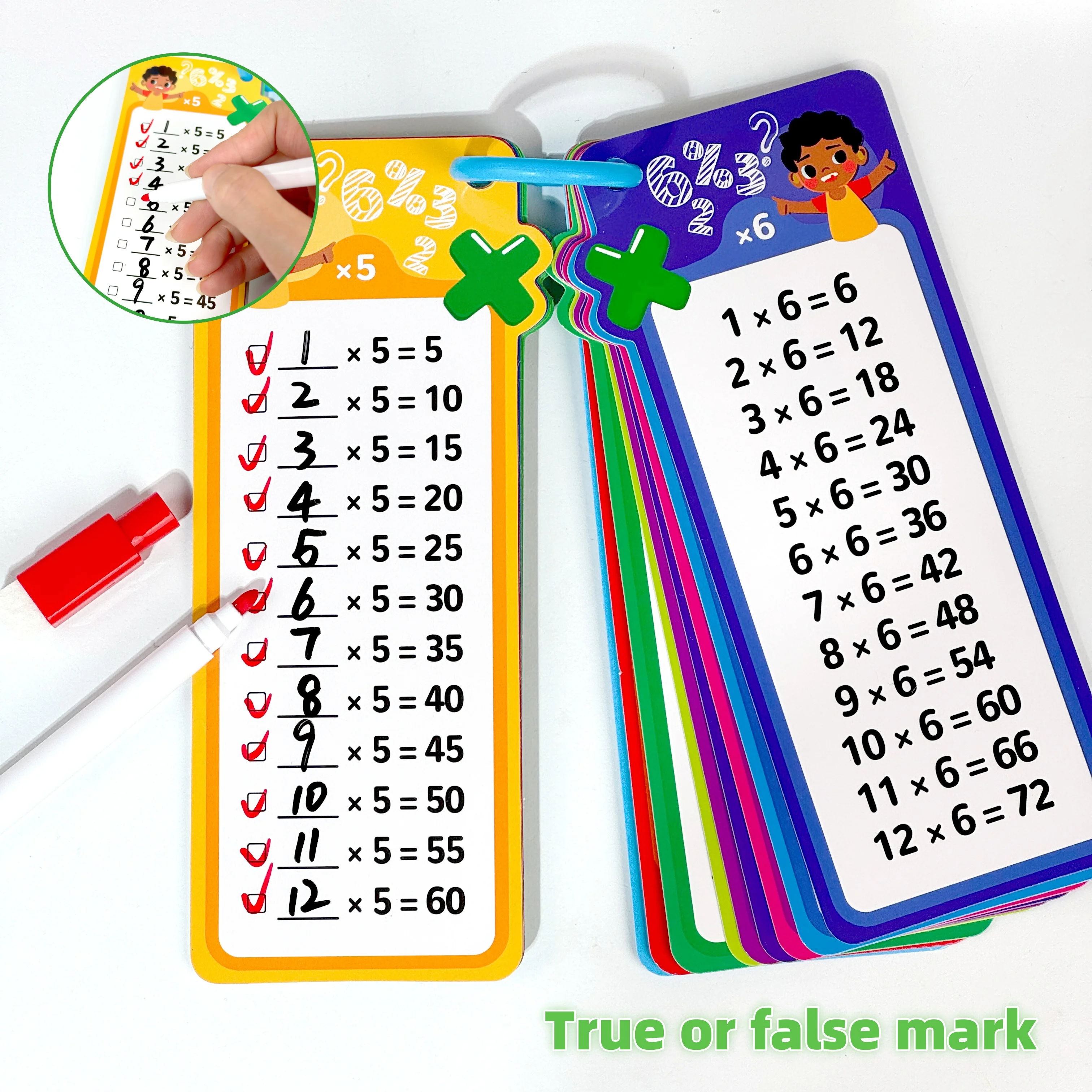 Schede flash per apprendimento digitale, addizione, sottrazione, moltiplicazione, divisione, frazioni, memoria della formula matematica, 15 carte, due giocattoli per l'apprendimento con penna cancellabile