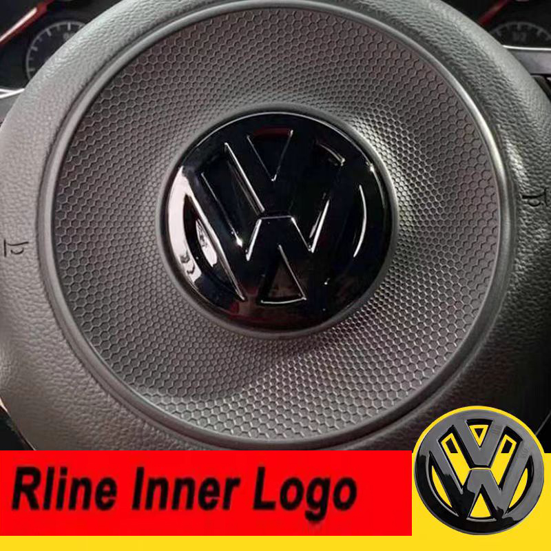 Capa emblema do volante preto brilhante Volkswagen para logotipo Golf 7 Rline preto para volante