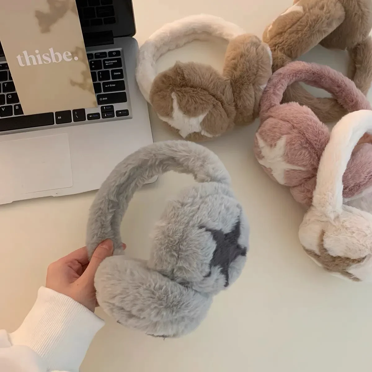 Star Fluffy Ear Muffs para mulheres, tampa externa, tampões à prova de frio, fones de ouvido de inverno quente