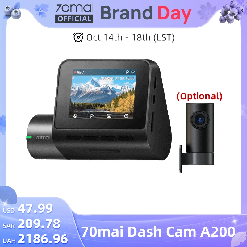 Cámara de salpicadero Global 70mai A200, grabación de doble canal 1080P HDR, pantalla IPS de 2 pulgadas, Monitor de estacionamiento 24H, 70mai, DVR para coche A200, aplicación WIFI 130 °   FOV