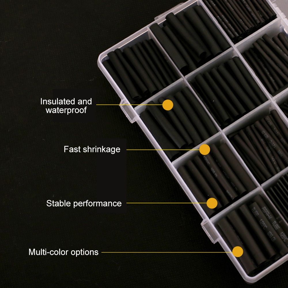 625PCS Black Heat Shrink Tubing, 2:1 Shrink Ratio Polyolefin Heat Shrink Tubing Assortment