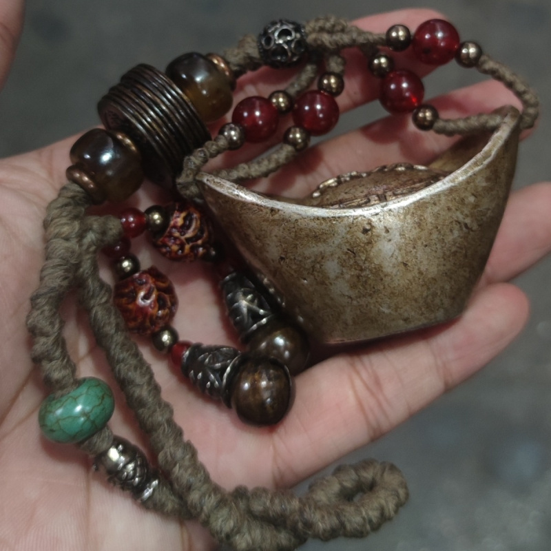 Antique Collection Rural Old Qing Dynasty Silver Ingot Handle Piece Patina Rich Condition Perfect Real Object Photography Town H