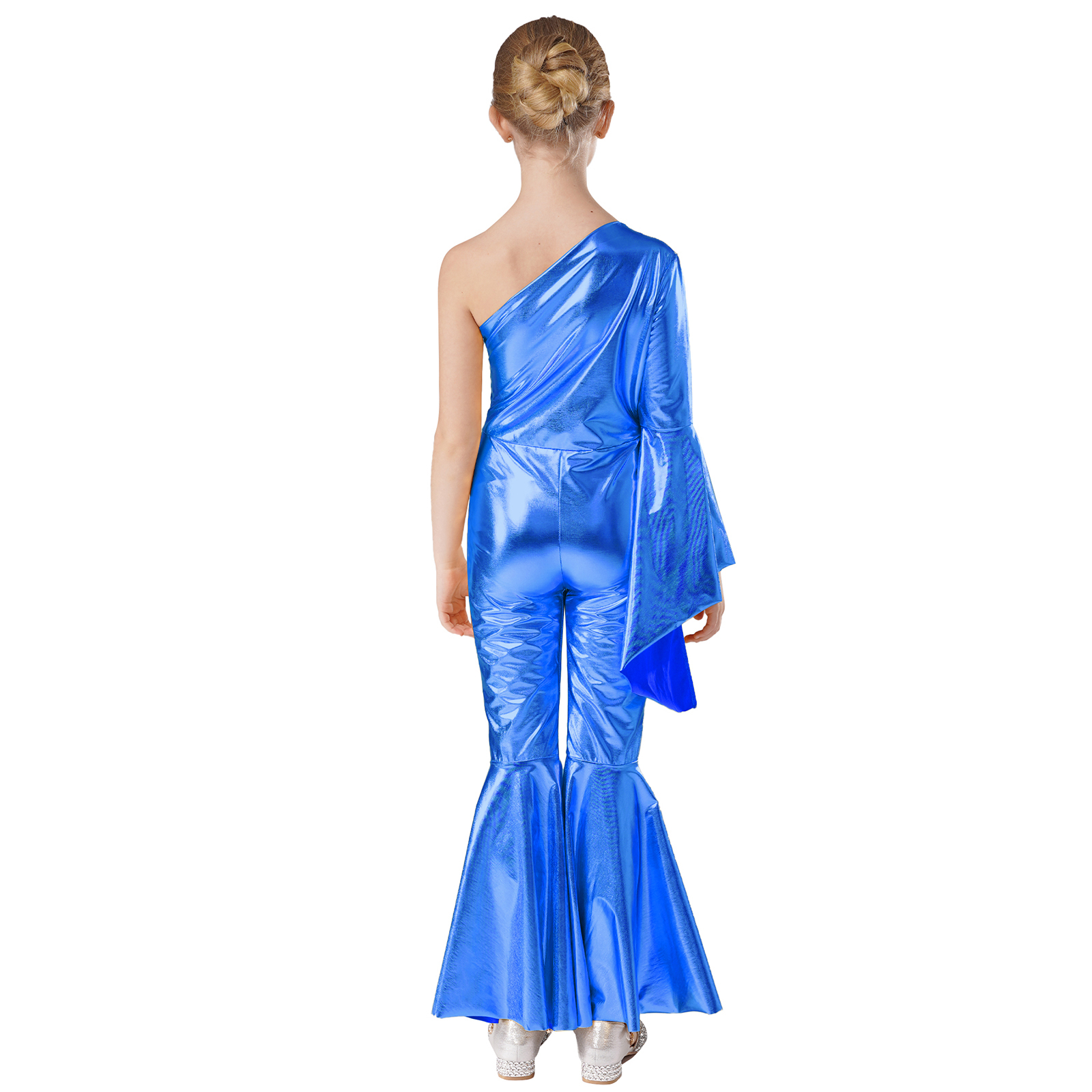 Jaren '70 Disco Vintage Jumpsuit Metallic Glanzend One Flare Mouw Romper Hippie Bell Bottom Jazz Dance Carnaval Rave Party Kostuum