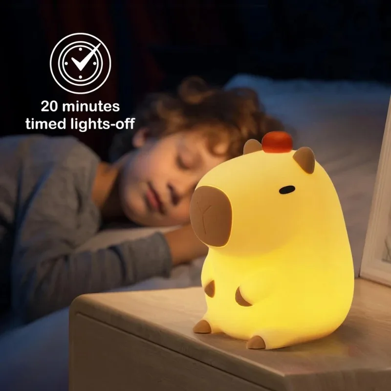 Moderne Capybara-Nachtlichtlampe mit Tiermotiv und Touch-Control-Timer-Funktion, wiederaufladbar über USB, für verschiedene Räume, perfektes Geschenk