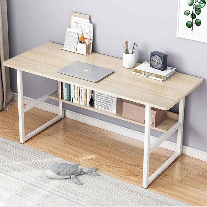 Sturdy Room Students Study Table Wide Desktop Rounded Corners Office Computer Desk With Storage Layer Simple Home Gaming Desk