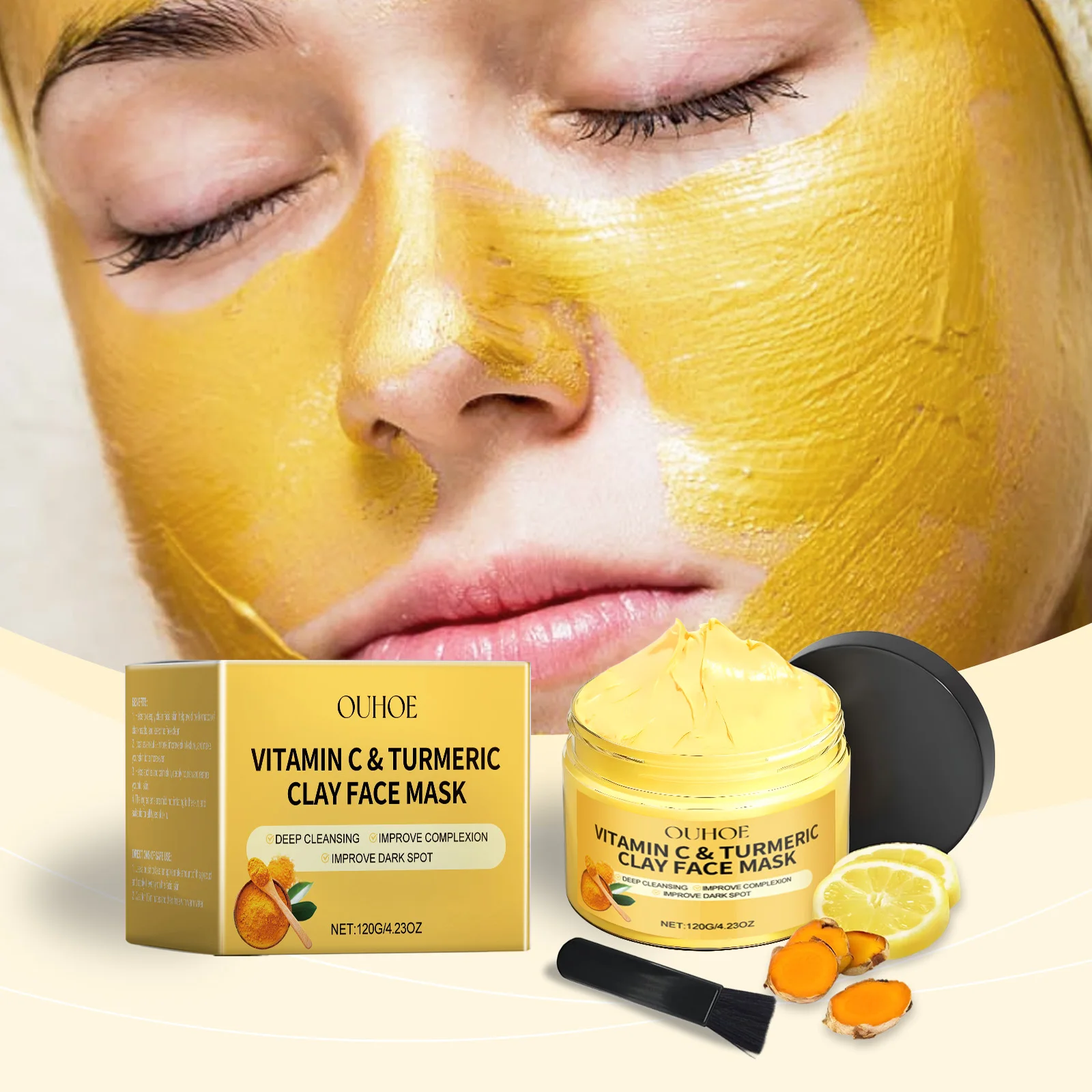 Mascarilla de arcilla vitaminaC de cúrcuma, limpieza Facial profunda, mejora las manchas oscuras, cuidado hidratante de la piel, reafirma el tono de la piel, 1/3/5 Uds.