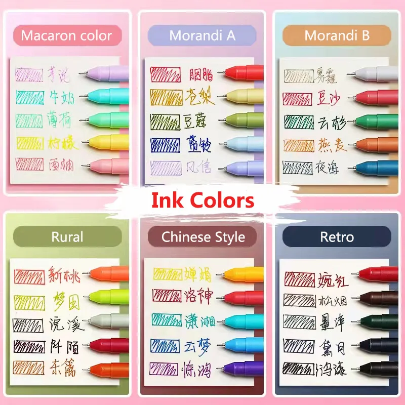 Màu Mực Gel Bộ Bút 0.5Mm Đổ Mịn Mực Viết Bền Bút Ký 5 Màu Sắc Cổ Điển Macaron Bút quà Tặng