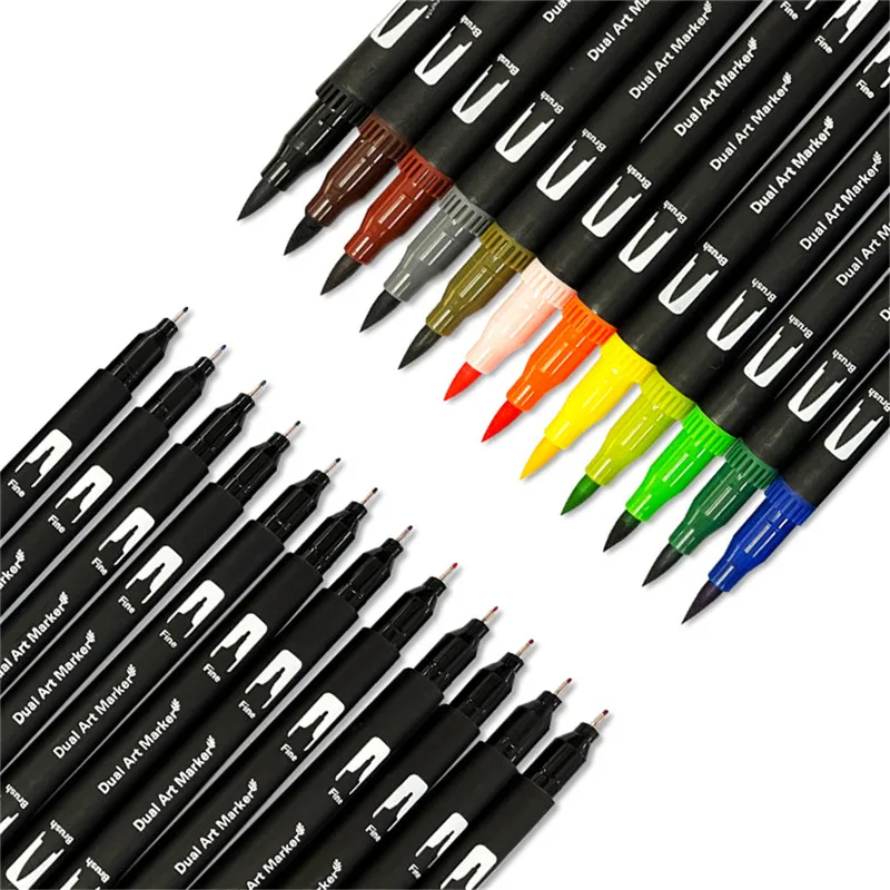 60/120 Art Marker Set met dubbele punt Levendige aquarelfineliner en penseelpennen - Duurzaam etui met ritssluiting - Zachte tips om te kleuren