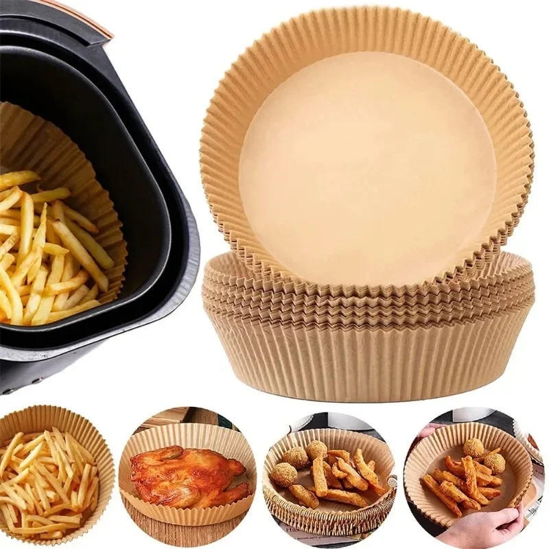 50/100/200 stücke Einweg Luft Friteuse Papier Runde/Quadrat Spezielle Papier Lebensmittel Silikon Öl Papier Luft friteuse Liner Backpapier