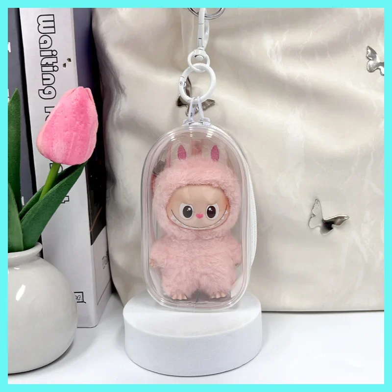 Labubu 핀 용 투명 보호 케이스 사랑 V4 방진 커버 주최자 상자 봉제 인형 액세서리 어린이 생일 선물