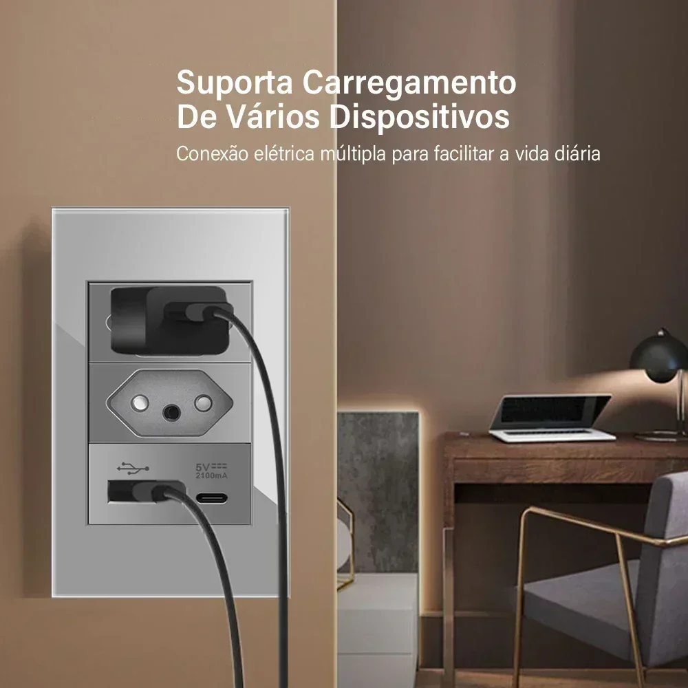 DELEFU закаленное серое стекло, бразильская стандартная розетка, двойной USB-разъем типа C, Швейцария, настенная розетка, выключатель света, Швейцария, 118 мм, 10 А, 20 А
