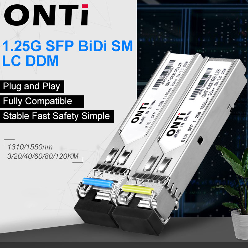 Модуль ONTi Gigabit SFP SM LC WDM 1,25G Bidi, одномодовый оптоволоконный трансивер, совместимый с коммутатором Cisco
