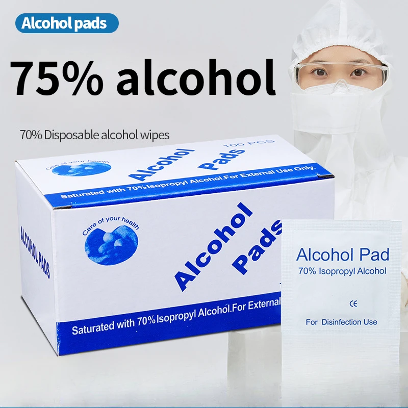 Jednorazowy wacik alkoholowy 75% do dezynfekcji ran, niezbędny zestaw pierwszej pomocy do przygotowania domu na katastrofy.