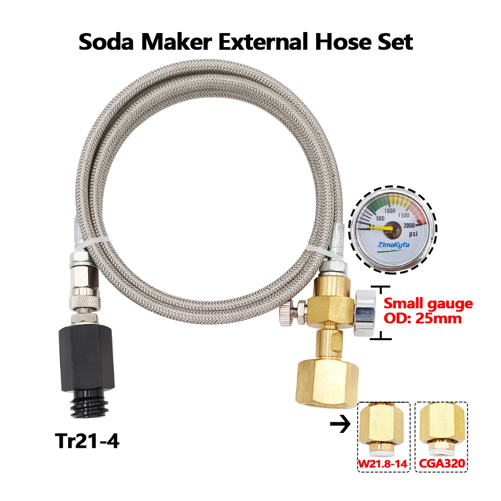 Co2 External Tank to Soda Water Stream Maker Fizzy Sparkling Machine Steel Braid Hose Kit for Sodastream W21.8-14 CGA320 Bottle