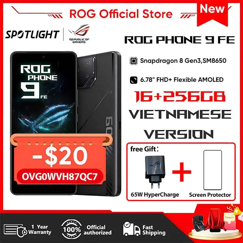Global Version ASUS ROG 9 FE 5G Smartphone Snapdragon 8 Gen 3 6.78 185Hz FHD Display 5500mAh 65W Charging Android 15 ROG 9 Phone