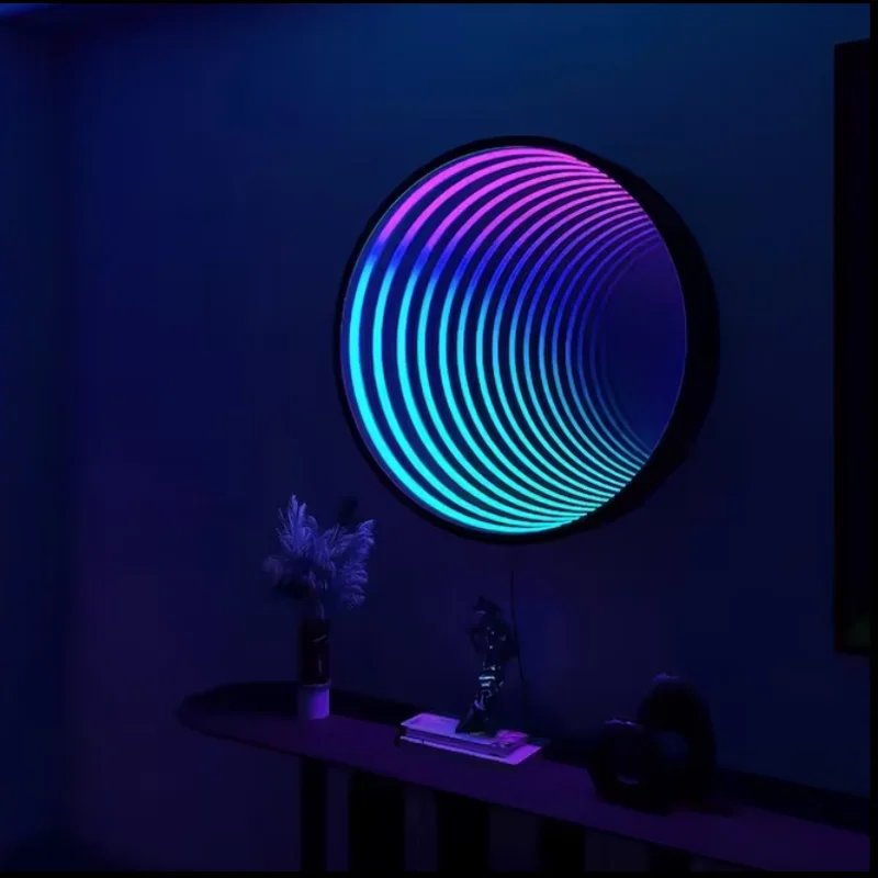 รอบ RGB Infinite กระจกป้ายนีออนกระจกปาร์ตี้ห้องนอนบาร์แถบแสงยืดหยุ่นกระจกสแตนเลสกระจกอะคริลิคตกแต่ง