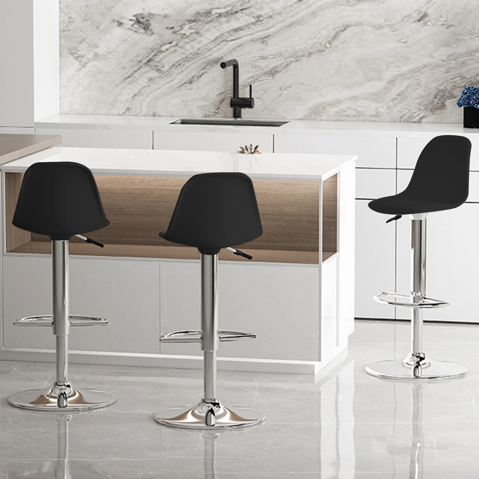 Bar Stools Set of 2, Faux Leather Counter Height Barstools with Back & Footrest, Height Adjustable Swivel Bar Chairs, Modern