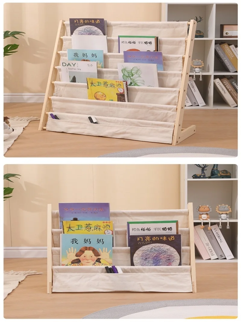 Solid wood bookshelf children's floor-standing bookcase multi-layer storage movable reading bookshelf picture book storage rack