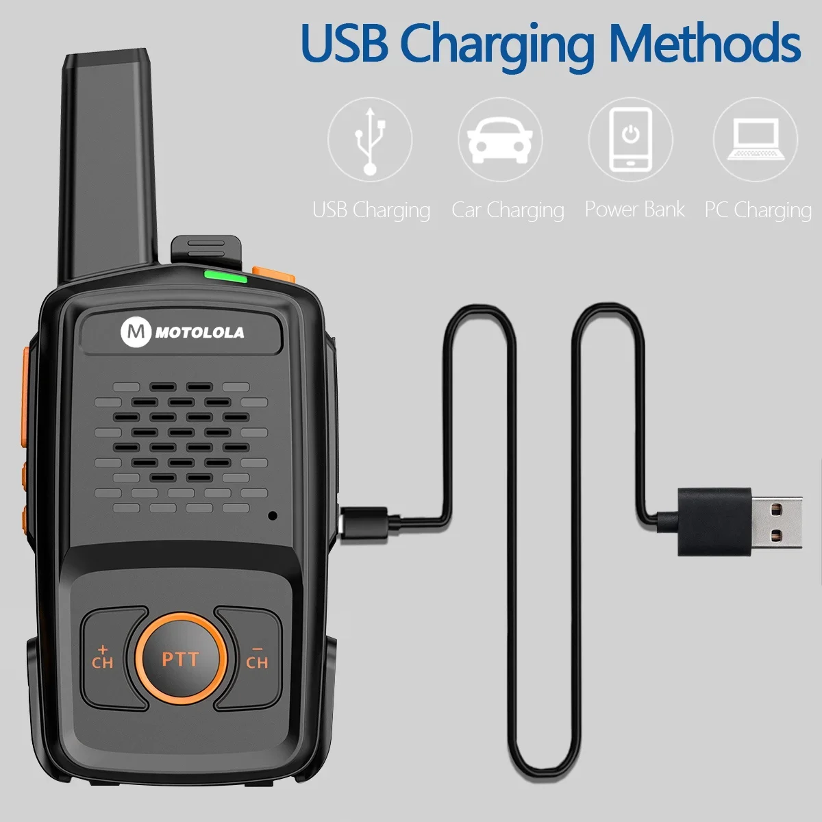 Motolola MT-N1 Mini Walkie Talkie - 16CH UHF 400-470MHz, Carregamento USB, Rádio bidirecional compatível com Baofeng