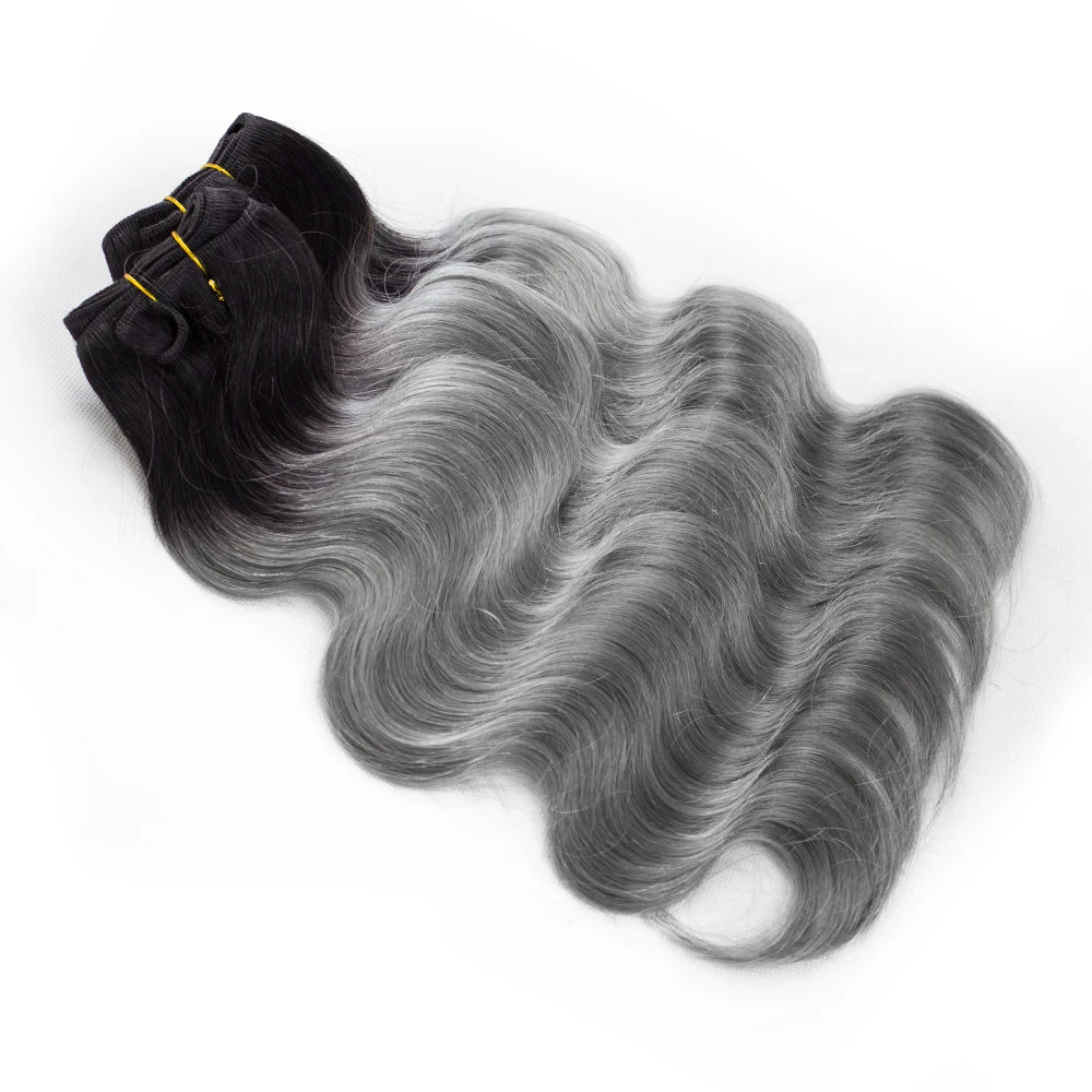 2/3/4 Viền 1B Xám Sóng Thân Ombre Remy Tóc Dệt Phần Mở Rộng 10-22 Inch Chất Lượng tóc Mềm Mại Trùm Tóc