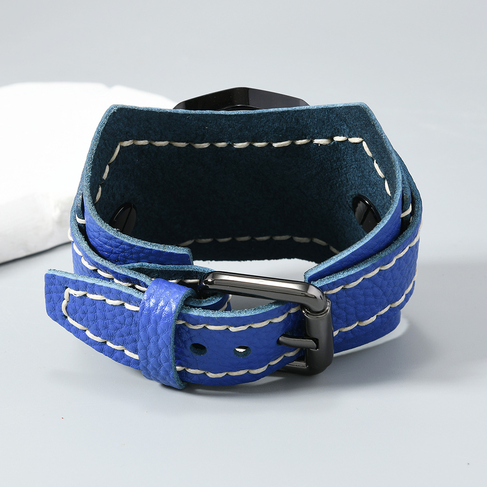 Relógio masculino de quartzo com mostrador grande estilo punk rock vintage multicamadas costurado à mão com pulseira de couro