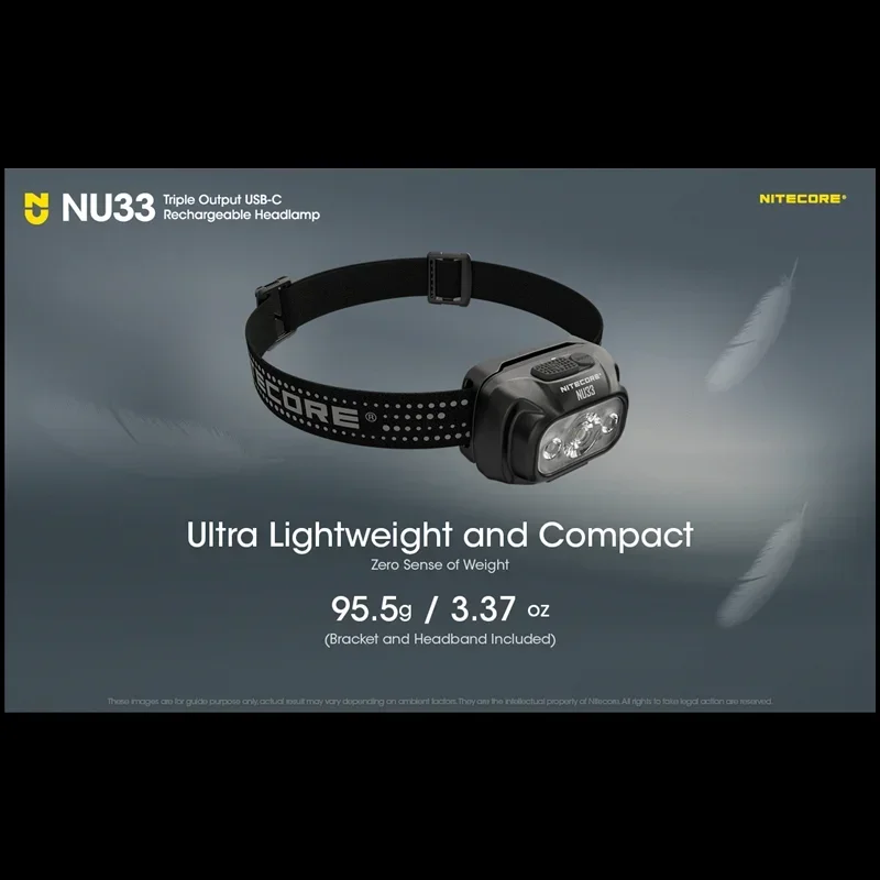 NITECORE NU33 700 Lumens Cao CRI LED Ba Đầu Ra USB-C Sạc Đèn Pha Được Xây Dựng Trong Pin Li-ion Nhôm Loại Vật Liệu Kim Loại