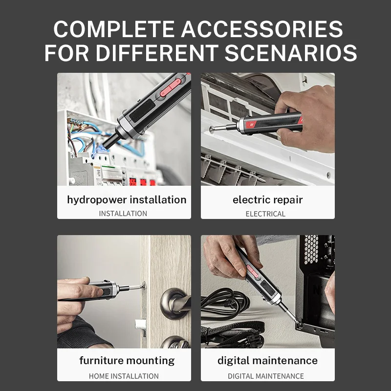 Electric Screwdriver Cordless, Rechargeable Power Screwdrivers Set, Automatic Home Repair USB Cable Tool Kit with LED Lights