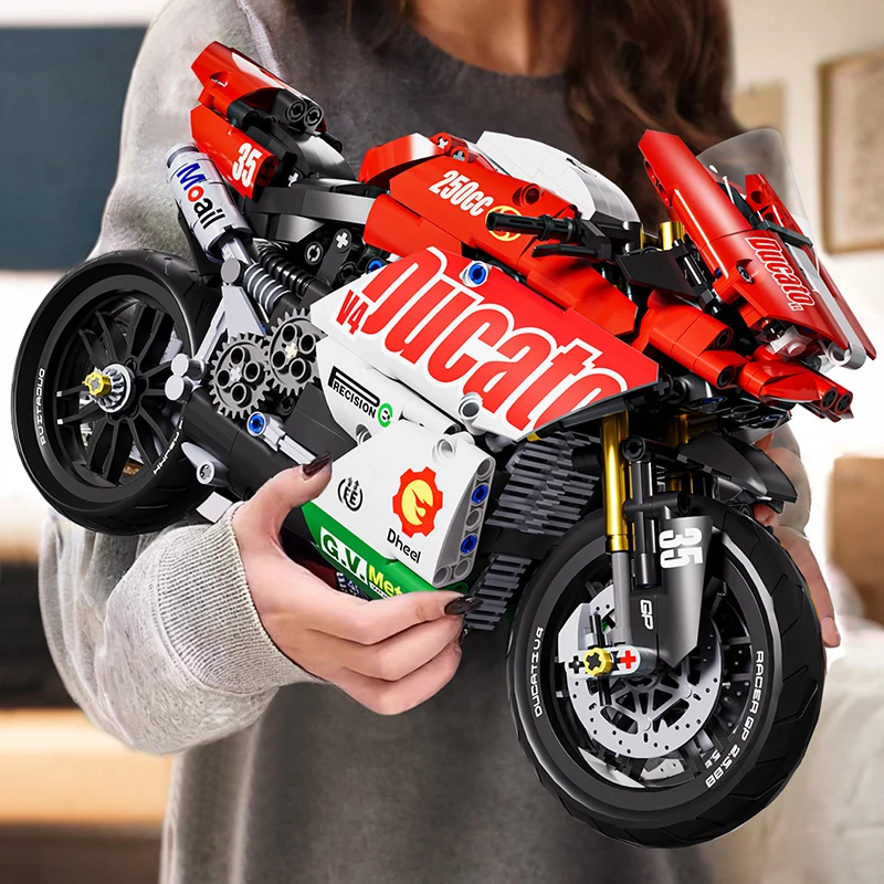 Célèbre ensemble de blocs de construction de moto V4, Kit de modèle de Super moto, course technique, jouets assemblés pour enfants, cadeaux pour garçons et filles